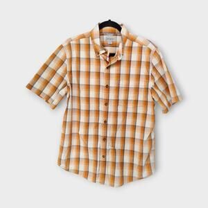 Mens Carhartt Relaxed Fit Short Sleeve Button Down Orange Plaid Size Large